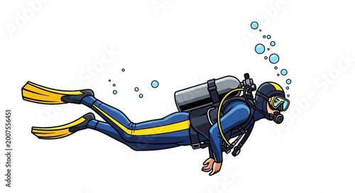 Foto Scuba diver with tank and fins swimming underwater.
