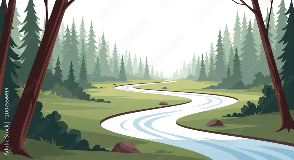 Fototapeta premium Serpentine River Winding Through a Lush Green Forest Landscape.