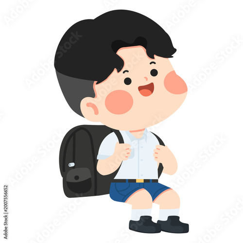 Happy Boy With Backpack Ready For School Journey