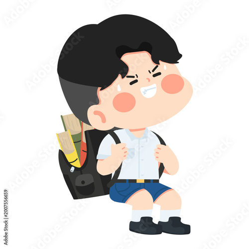 Student Carrying Heavy Backpack Showing School Burden