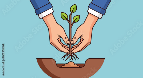 Tableau sur toile Businessman hands planting a green tree sapling for environmental growth concept