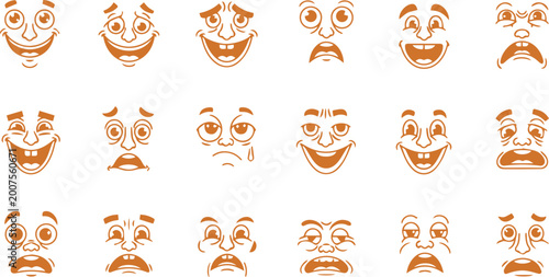 Cuadro en lienzo Cartoon Character Face Expressions and Emotions Vector Set