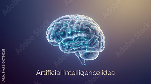 Artificial intelligence concept with glowing brain representation in futuristic background
