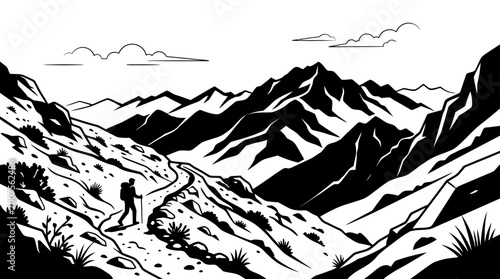 Tableau sur toile Man walking on mountain trail path.