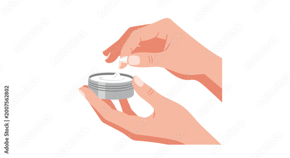 Fototapeta premium Applying Moisturizer Cream from Jar to Hand for Skincare and Hydration