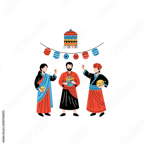 People in traditional clothing celebrating cultural festival vector