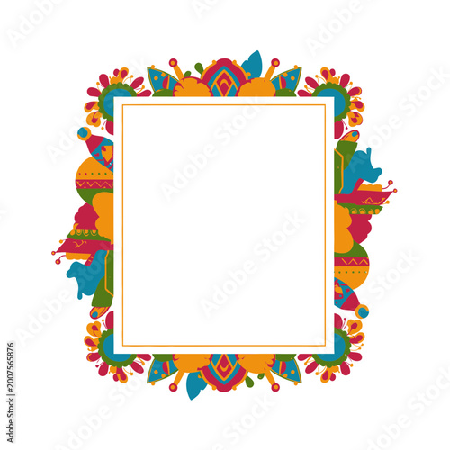Vibrant Folk Art Style Decorative Frame with Floral Patterns