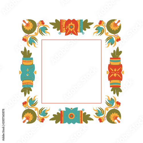 Traditional folk art floral frame vector illustration