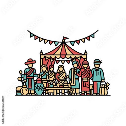 Cultural festival vector illustration with traditional market stall