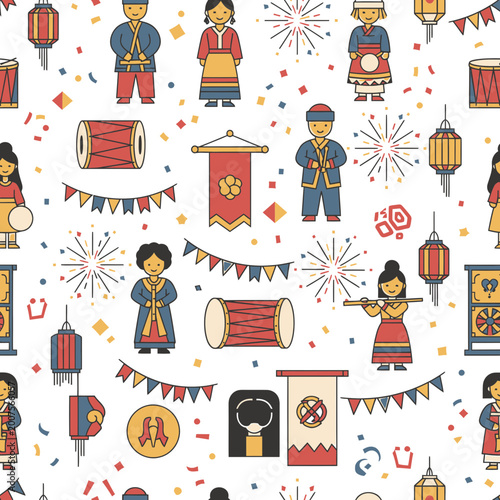 Korean Traditional Celebration Seamless Vector Illustration