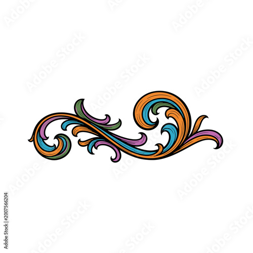 Ornate colorful vintage scrollwork floral vector illustration