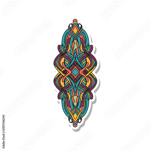 Intricate Symmetrical Tribal Style Pattern Sticker Vector Illustration