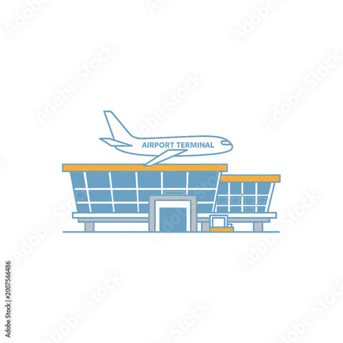 Flat Vector Illustration of Airport Terminal and Airplane