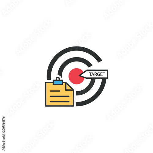Business target bullseye icon with notepad and goal pointer