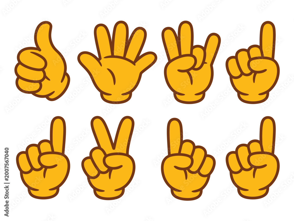 Fototapeta premium Foam hand gesture icon vector illustration showing finger count variations and thumbs up signs for victory team spirit sports support