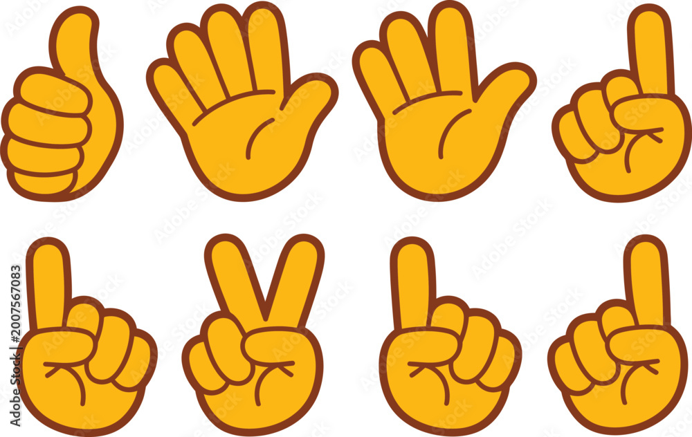 Fototapeta premium Foam hand gesture icon vector design with finger count symbols and thumbs up signs for sports cheering fan support concept