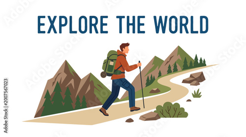 Man hiking with backpack outdoors.