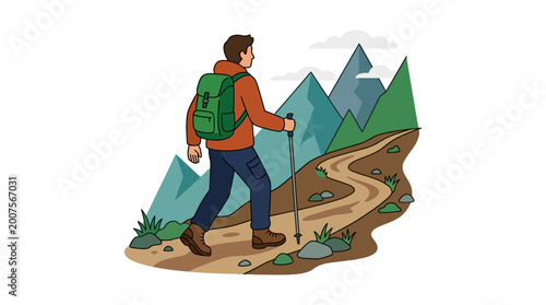 Konstfotografi Man walking on hiking trail path.