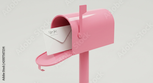 Pink Mailbox with Letter: A charming pink mailbox, its door ajar to reveal a crisp, unopened envelope, symbolizes communication and anticipation.