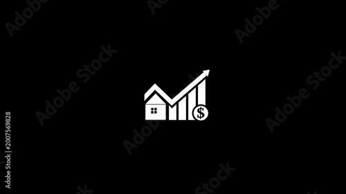 House investment growth icon animation . Real estate. Property value icon on white background.