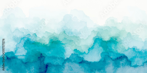 Bild auf Leinwand Abstract blue watercolor background with soft flowing ocean waves and layered in