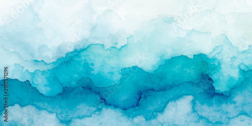 Quadro su tela Abstract watercolor ocean wave background in serene blue teal aqua tones with la