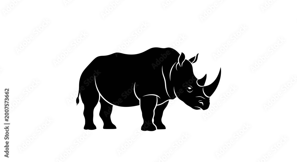 Fototapeta premium Black rhinoceros silhouette vector illustration isolated on white