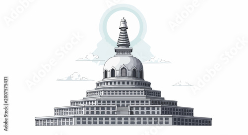 Borobudur Temple Monumental Architecture Illustration.