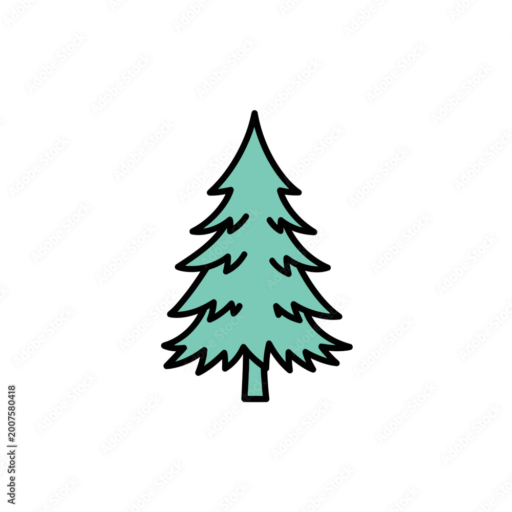 Obraz premium Minimalist Hand Drawn Pine Tree Vector Illustration