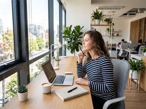 Contemplative Professional in Modern Office Space