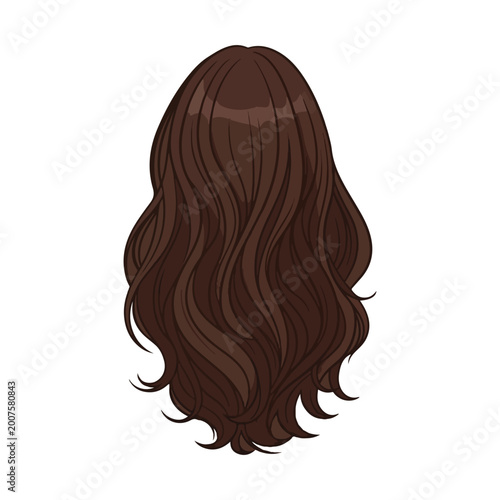 Long Wavy Brown Hair Vector Illustration Back View