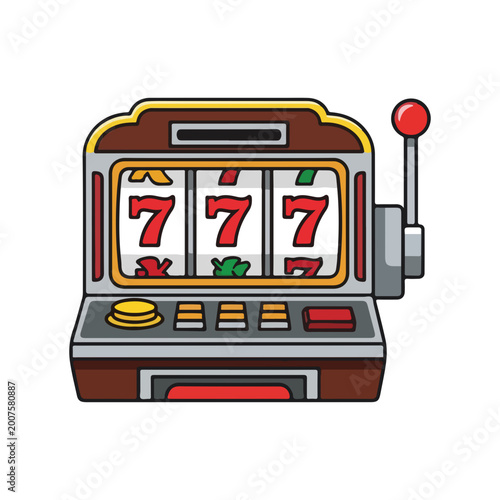 Casino Slot Machine Vector Icon with 777 Jackpot Result
