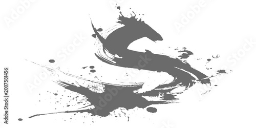 Foto A minimalist black ink brush stroke sweeping in a smooth arc, with textured edges and fading bristle marks on a clean white texture background vector