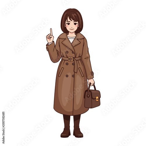 Cartoon Businesswoman with Handbag and Gesture.