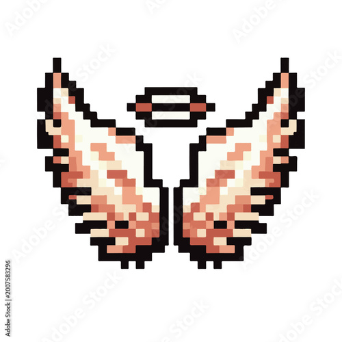 Foto Pixel art angel wings with a halo, reminiscent of retro video game aesthetics an