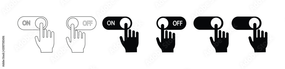 Obraz premium Finger Control Switch Icons – On Off Slider Button Vector Collection