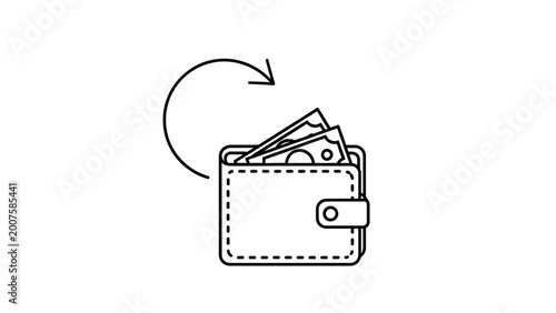 Tableau sur toile Simple Line Drawing of Wallet with Cash.