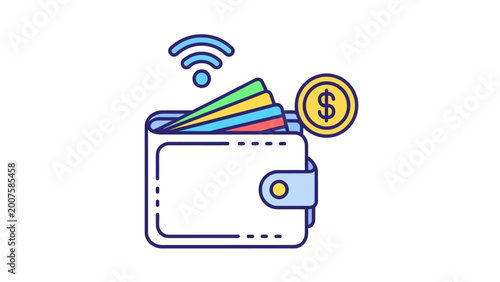 Canvas Print Digital Wallet with Credit Cards and Money.