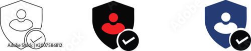 Symbol of verified account, privacy and safe access .User security and protection icon with shield and check mark. Ideal for cybersecurity, secure login, user verification .vector