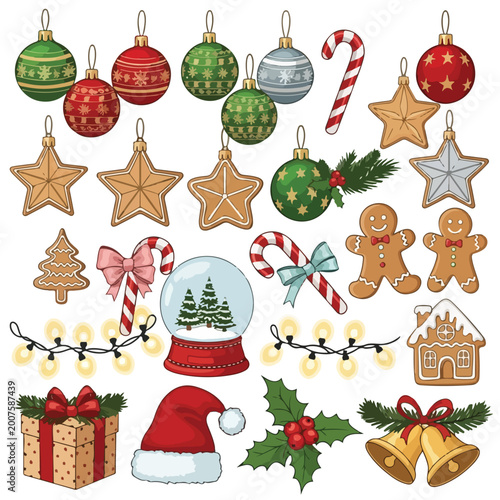 Christmas decorations and festive holiday ornaments collection.