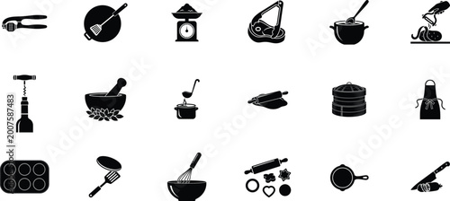 Tableau sur toile Cooking silhouette vector icons set