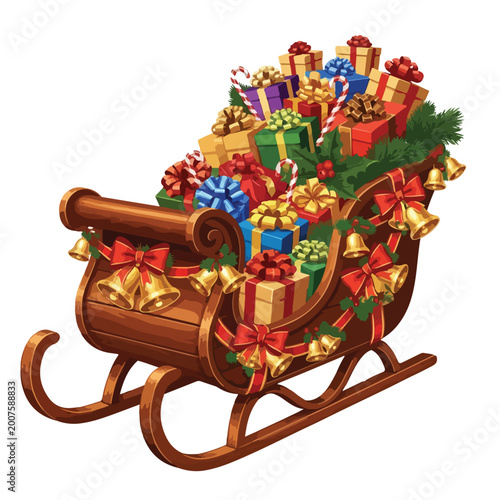 Christmas Sleigh Filled with Gifts and Decorations.