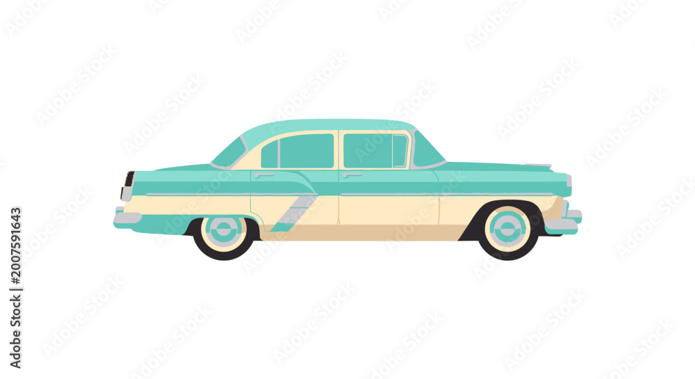 Fototapeta premium Classic Teal and Beige Two-Tone Vintage Automobile Illustration