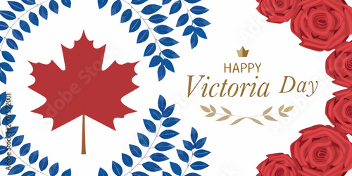 Floral victoria day greeting card with red maple leaf and roses