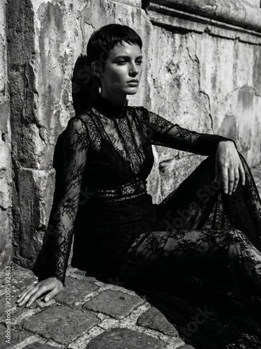 Black and White Lace Fashion Editorial with Dramatic Shadows