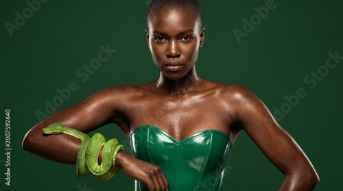 Dramatic Emerald Green Editorial with Snake and Latex