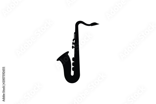 Black silhouette of a saxophone isolated on a white background