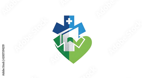 Free Download Abstract logo combining medical cross, heart, and building icons. Symbolizes comprehensive health services, compassionate patient care, and a dedicated community wellness facility - GFXLoad