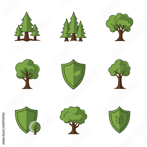Collection of Tree and Shield Icons.