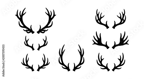 Bilde på lerret vector black and white deer antler silhouettes set isolated on white background